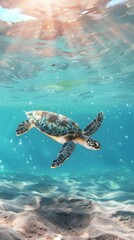 Obraz premium Turtle swimming in the ocean with copy space. World turtle day