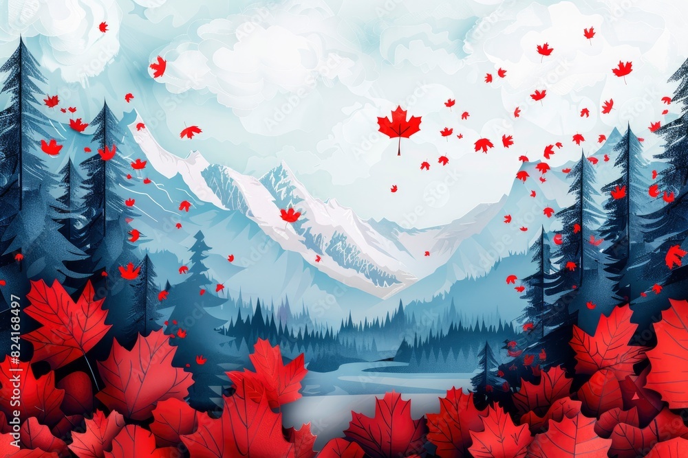 Wall mural canada day poster design, copy space - generative ai