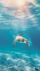 Obraz premium Turtle swimming in the ocean with copy space. World turtle day