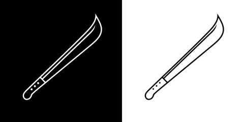 Machete icon. Weapon, knife or sharp blade. Agricultural implement.