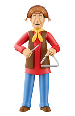 Traditional Brazilian forró musician with triangle in 3d render illustration with transparent background