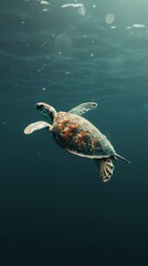 Turtle swimming in the ocean with copy space. World turtle day