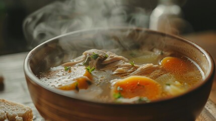 Chicken soup with copy space area. Delicious food