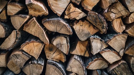 Fototapeta premium firewood collected in the warehouse preparing it for use as fuel generative ai