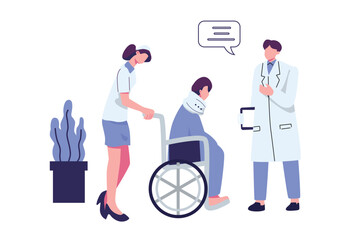 The nurse is pushing the patient flat style illustration vector design