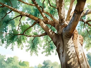 Fototapeta premium Tree Nature Landscape Watercolor Art