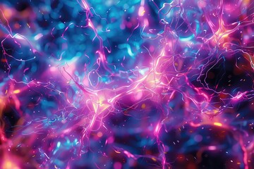 Abstract visualization of autoimmune response with chaotic patterns, Cyberpunk, Neon Colors, High Detail, Highlighting selfattack