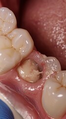Close up of a tooth with a missing tooth, suitable for dental concepts