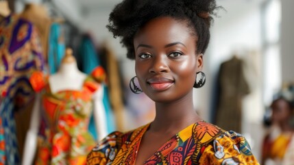 The picture of the african american female is working as fashion designer inside her own workshop, the fashion design also require skill like creativity, cultural awareness and time management. AIG43. - Powered by Adobe