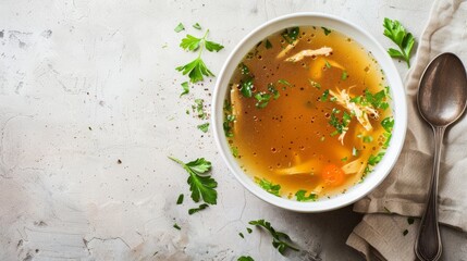 Chicken soup with copy space area. Delicious food