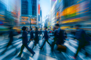 Blurred group of well dressed business people crossing the street in Tokyo, Japan