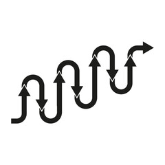 Winding arrows pattern. Black directional flow design. Vector interconnected routes.