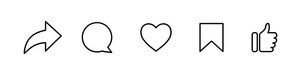 Icon Set Post Social Media, Like, Save, Comment, subscribe, and Share