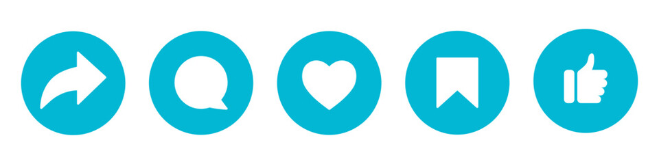 Icon Set Post Social Media, Like, Save, Comment, subscribe, and Share