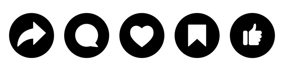 Icon Set Post Social Media, Like, Save, Comment, subscribe, and Share