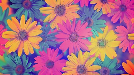 Fototapeta na wymiar psychedelic flower power background colorful tiedye daisies retro hippie illustration