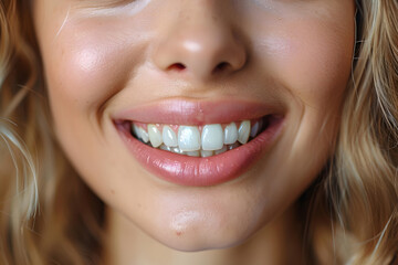 Fototapeta premium Beautiful young woman female smiling showing perfect white teeth. Dental stomatology whitening and treatment advertisement concept.