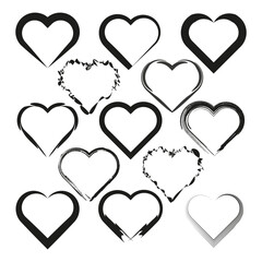 Collection of heart shapes. Variety of styles in black and white. Vector love symbols.