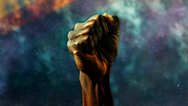 A Powerful Fist Raised Against a Cosmic Sky