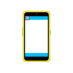 メニューのアイコンが左上に表示されたスマートフォン