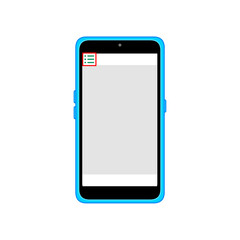 メニューのアイコンが左上に表示されたスマートフォン