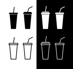 Icon of a glass with a straw for a cold drink. Fast food or cafe symbol. Cold drink, lemonade or cola designation for menu.