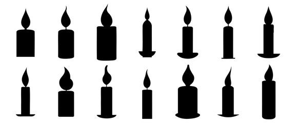 Candle silhouettes set, pack of vector silhouette design, isolated background