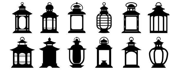 Lantern silhouettes set, pack of vector silhouette design, isolated background © FutureFFX