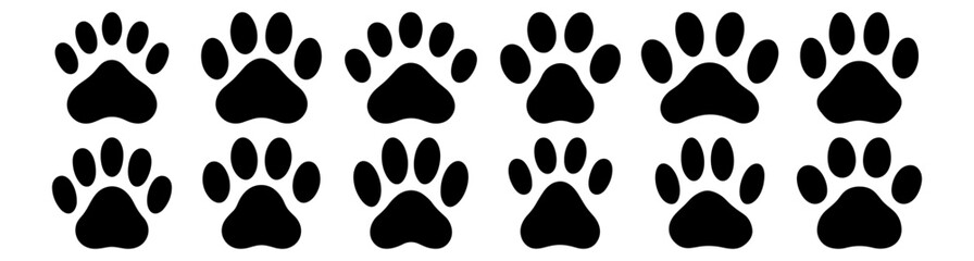 Paw silhouettes set, pack of vector silhouette design, isolated background