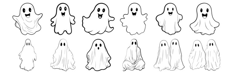 Ghost silhouettes set, pack of vector silhouette design, isolated background
