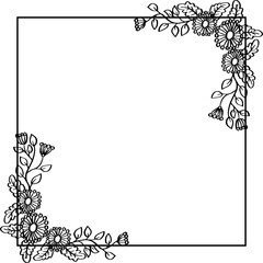 Frame decorated with flowers vector illustration in black and white.