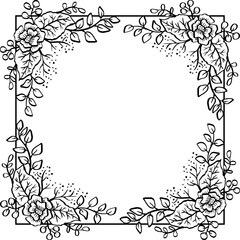 Frame decorated with flowers vector illustration in black and white.