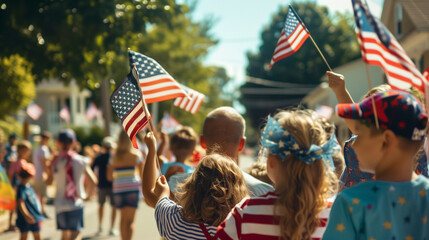 Friends and Family Celebrating The American Holiday at the Parade. Generatvie AI.