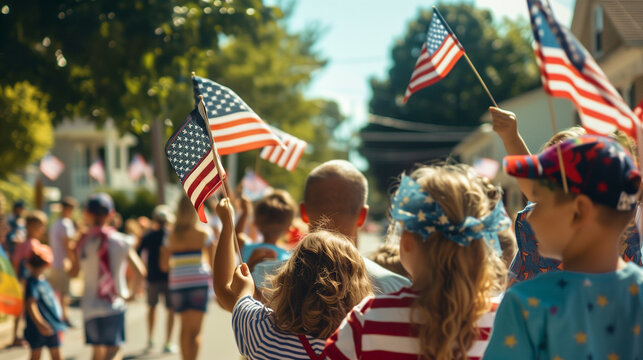 Friends and Family Celebrating The American Holiday at the Parade. Generatvie AI.