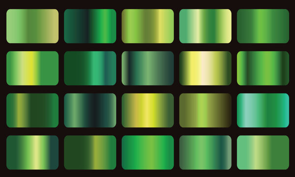 Green gradients set, simple nature, spring, cover design, Metallic gradients set, green gradient collection, set green gradients metallic for fashion design, beauty makeup, design backgrounds and more
