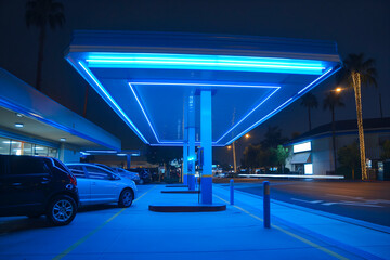 Gas Station Exterior Night Lights