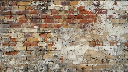 Weathered Brick Wall with Peeling Paint and Textured Surface