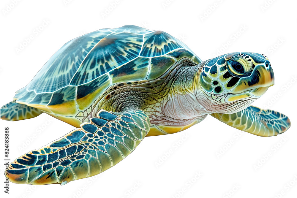 Wall mural Green Sea Turtle isolated on white background - Wall murals