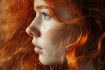 Naklejka premium Profile of a woman with flowing red hair