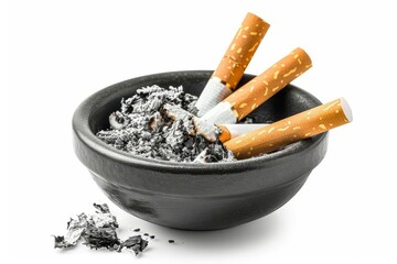 harmful impact of smoking on human body health cigarette in ashtray isolated on white unhealthy addiction concept