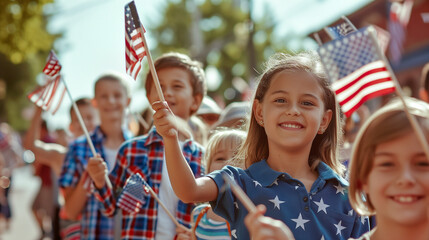 Friends and Family Celebrating The American Holiday at the Parade. Generatvie AI.