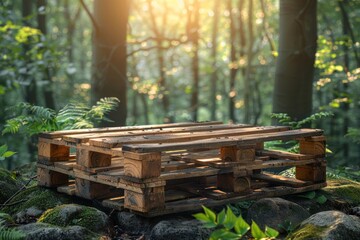 Old wooden pallets in the forest