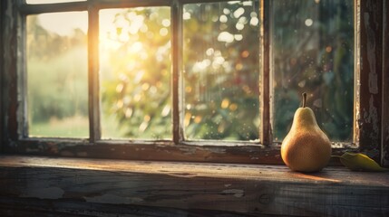 pear illuminated by natural light through the window generative ai