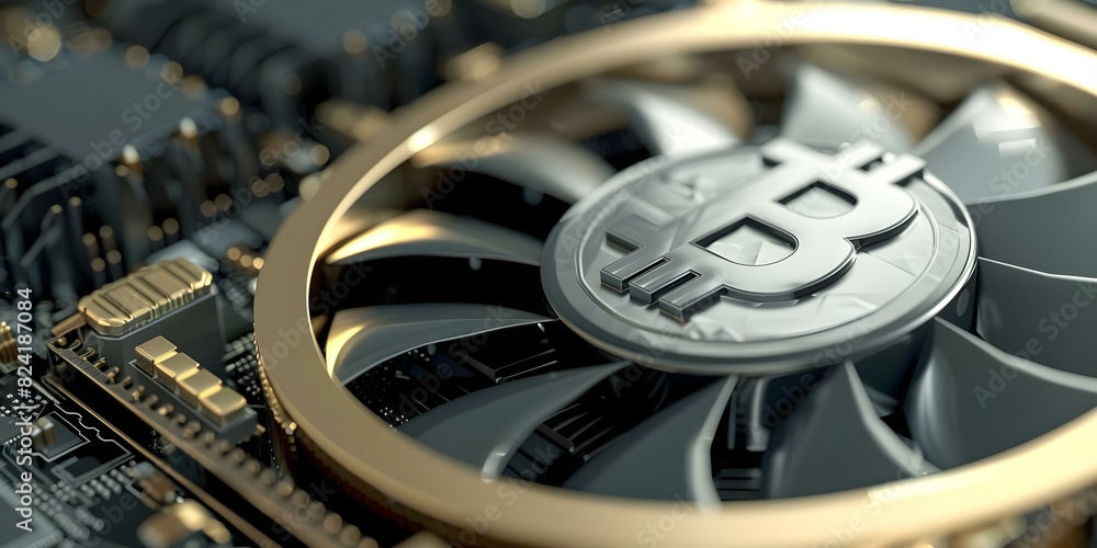 Poster invest in bitcoin mining for returns through proof of work pow. concept bitcoin mining, cryptocurren