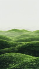 Panoramic shot of rolling green hills. Abstract green landscape wallpaper background illustration design with hills and mountains.