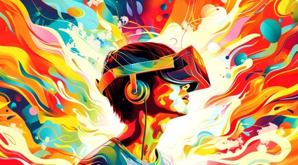 Naklejka premium illustration art colorful man wearing VR