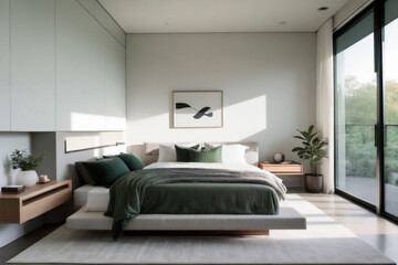 Shot of a bed in a spacious modern bedroom