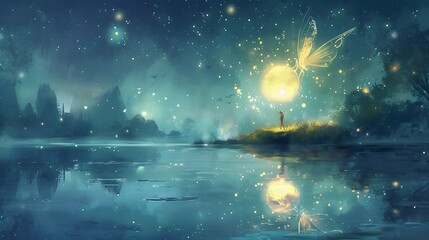 a night adventure with a fairy and a glowing object