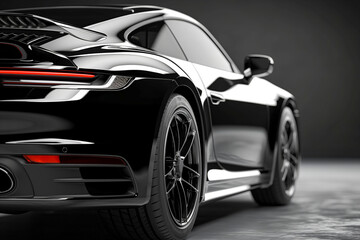 Rear view of modern black premium car in studio light