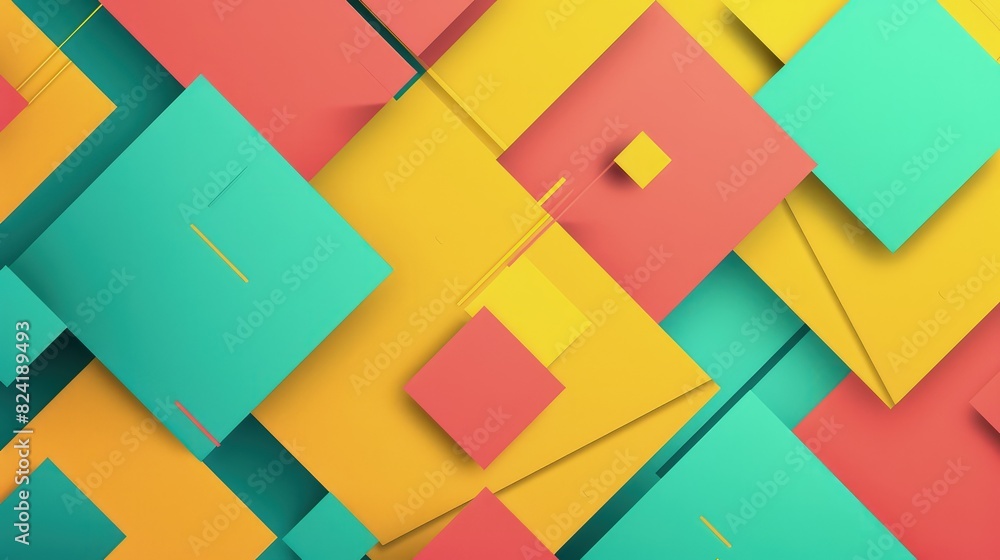 Canvas Prints a dynamic geometric abstract background showcasing bold triangles and squares in bright yellow, cora